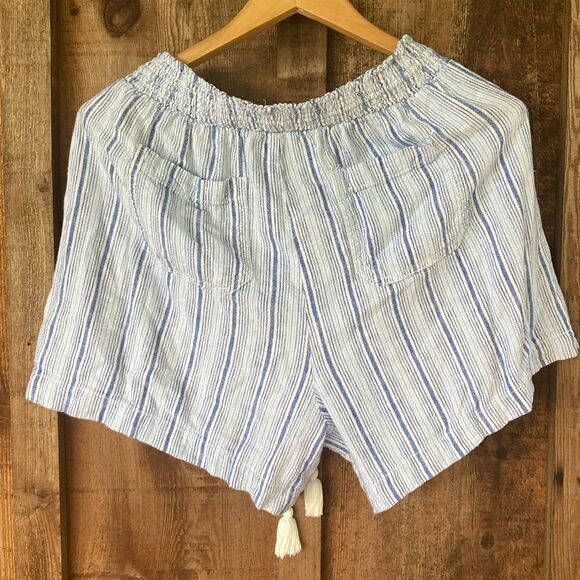Briggs Linen Blend Striped Tassel Cord Drawstring Waist Shorts - Picture 7 of 8